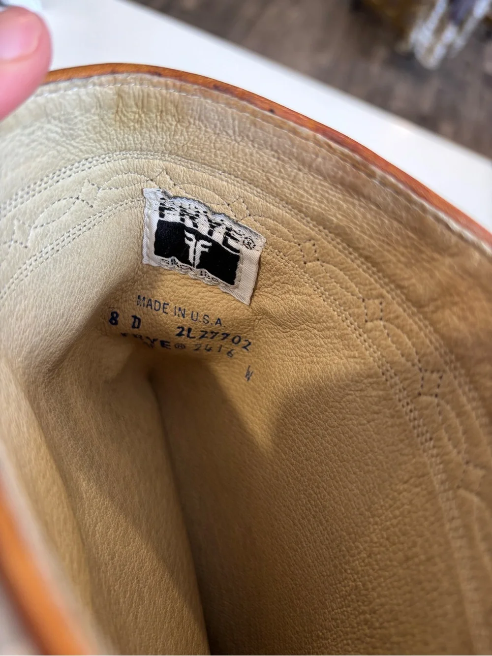 Frye Tan Leather Cowboy Boots - Neutral Leather Interior - Picture 3 of 3
